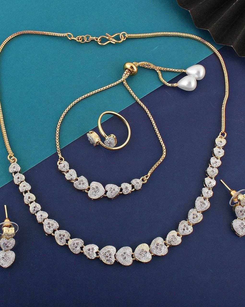 Party Wear Ad diamond Necklace With Bracelet Combo set 2 Wholesale Price In Surat
